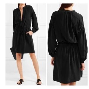 Vince Black Long-Sleeve Drawstring Waist Dress